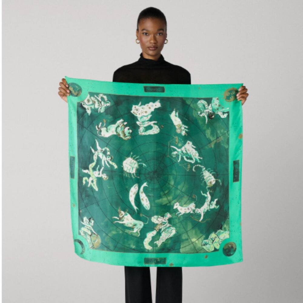DVF (NWT) Zodiac Flag Silk Scarf Color, Zodiac Earth